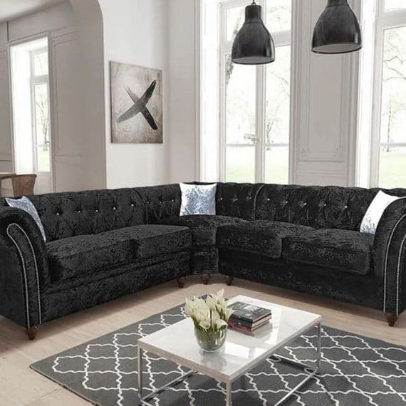 Chesterfield Black Velvet Corner Sofa