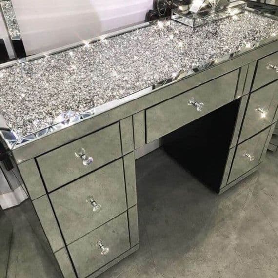 Diamond Crushed Top 7 Drawer Glass Mirror Dressing Table