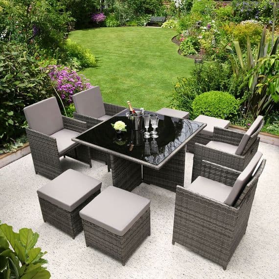 Sunny Rattan Outdoor Grey Cube 8 Dining Set Garden Furniture